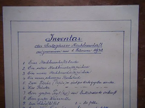 Nachbarlade Birthälm – Inventarliste Salzgässer Nachbarschaft Birthälm (vergrößert, Teil I)