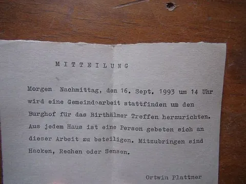 Nachbarlade Birthälm – Mitteilung der Salzgässer Nachbarschaft