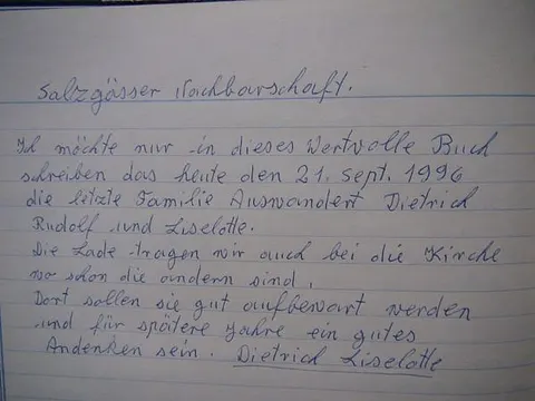 Nachbarlade Birthälm – Letzte Nachricht der Salzgässer Nachbarschaft vor ihrer Auflösung im September 1996